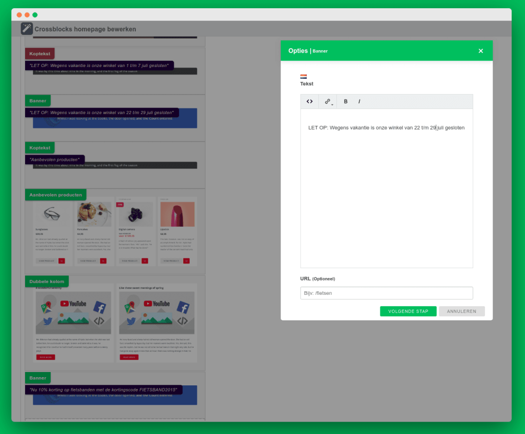 Tijdelijke mededeling op uw homepage zetten?