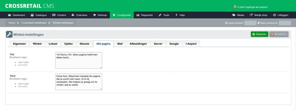 Vernieuwde 404 pagina in Crossretail